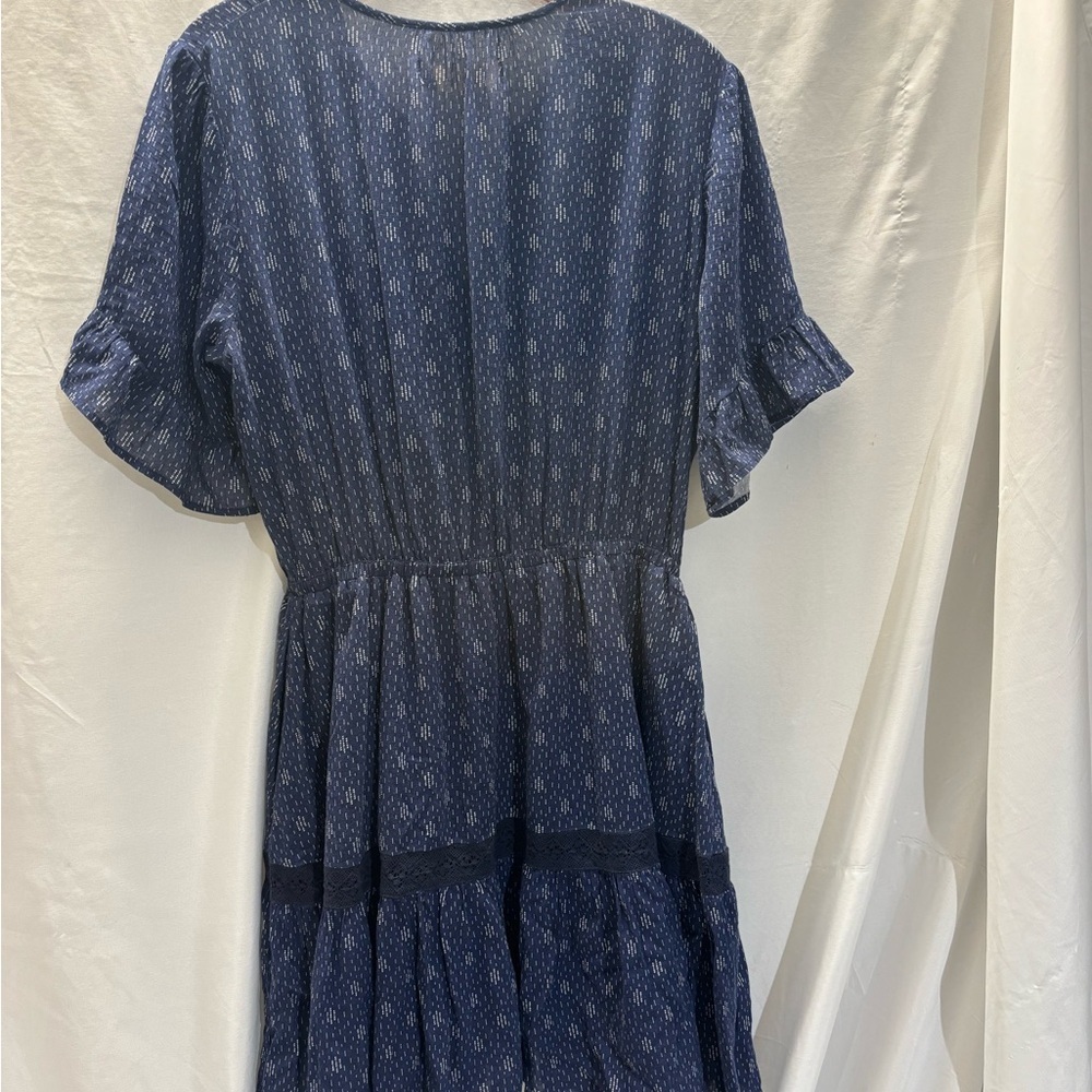 ANTHROPOLOGIE Navy Midi Dress with Tie Waist - Picture 4 of 8